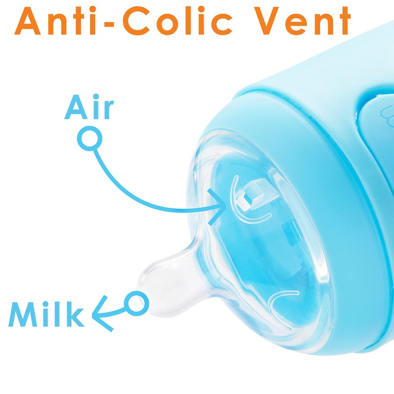PopYum 9 oz Blue Anti-Colic Formula Making/Mixing/Dispenser Baby Bottles, 3-Pack with #2 Medium Flow Nipples, 260 ml, BPA-Free, Natural Latch - Image 4